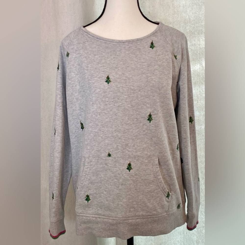 Joules Nikita Crew Neck Christmas Trees Sweatshirt Pink GreenTrim US Size 10